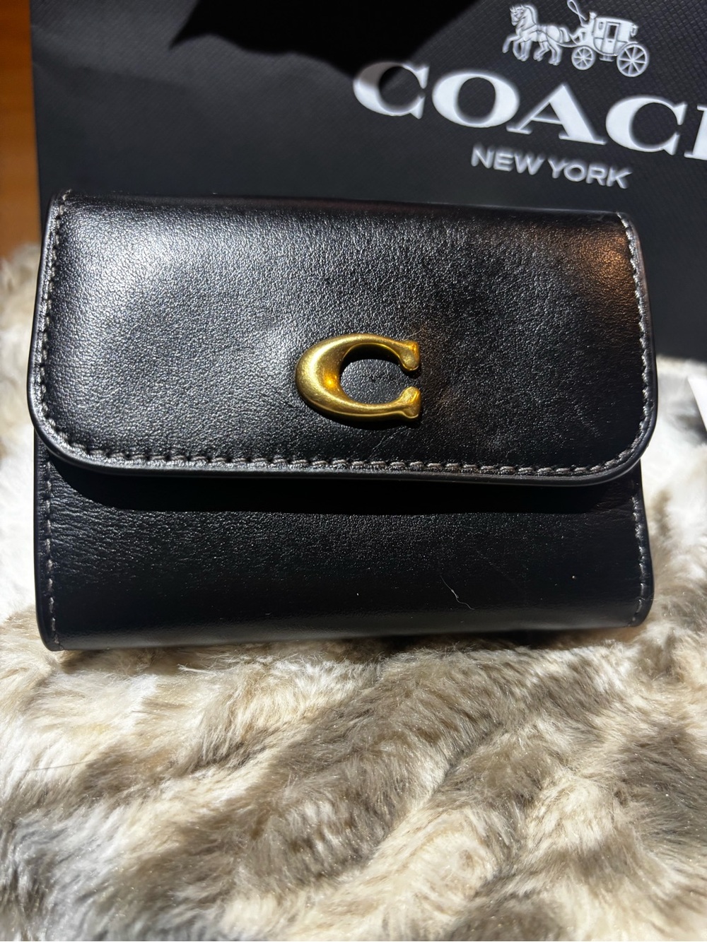 2 in 1!! Coach Essential Card Holder Wallet Black Brass CZ111